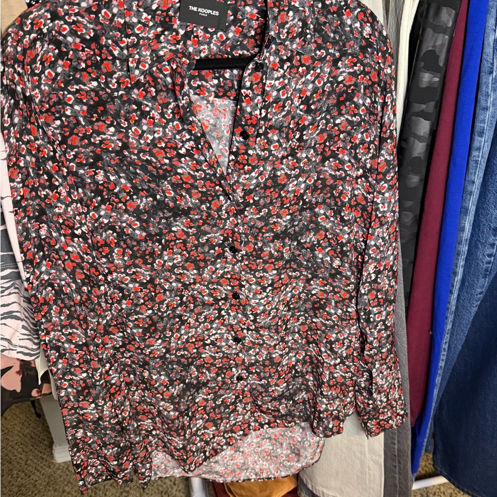 NWT The Kooples Black and Red Floral Blouse